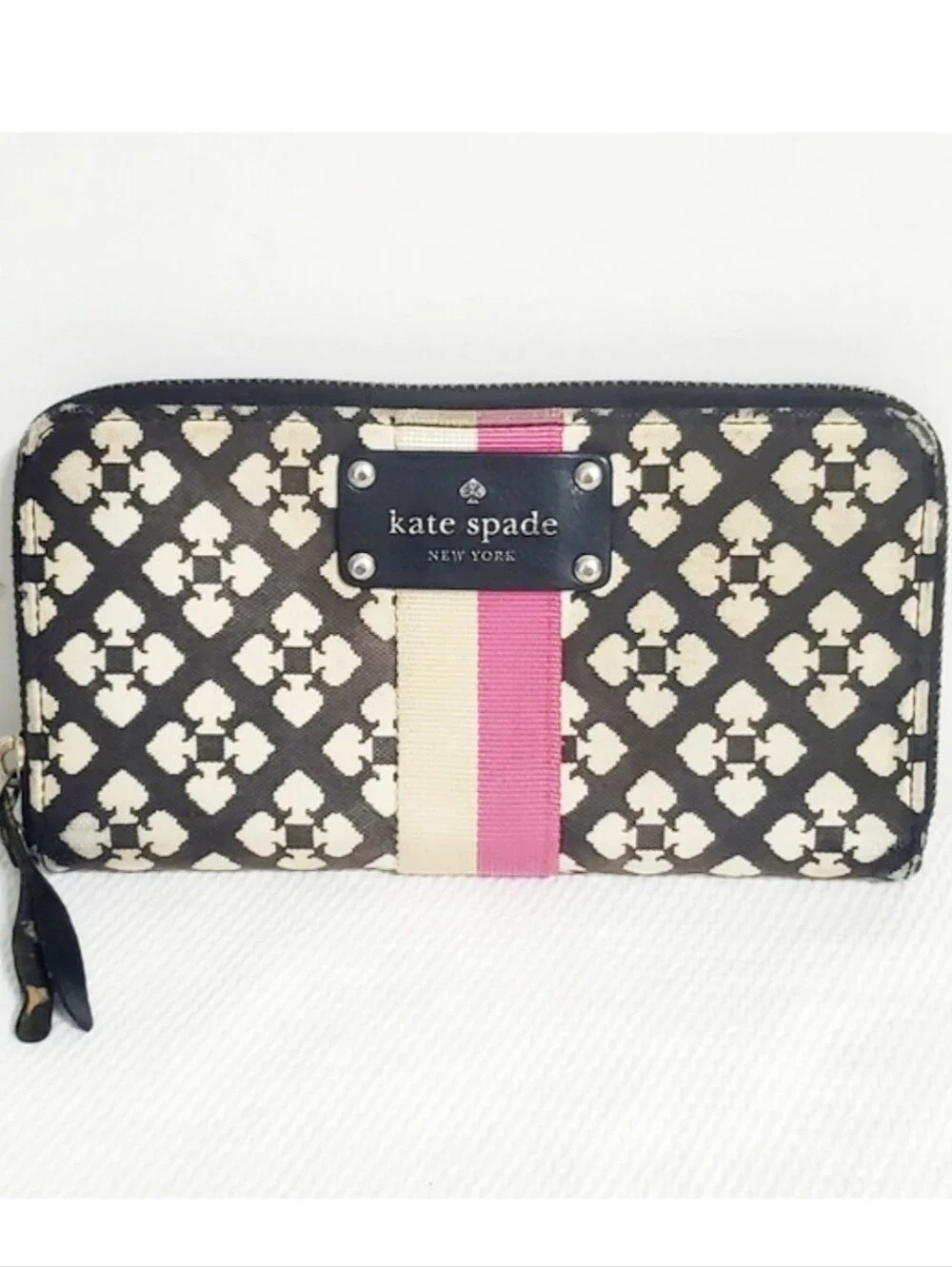 Kate Spade Nada Signature Canvas Wallet Black Pink Stripe